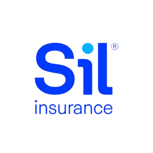 Լոգո՝ մեծ կապույտ տառերով Sil բառով, i-ի վերևում կապույտ կետով, իսկ ներքևում ավելի փոքր կապույտ տառերով՝ insurance բառով, բոլորը բաց մոխրագույն ֆոնի վրա՝ իդեալական է ժամանակակից տեսք փնտրող բիզնես կենտրոնի համար։.